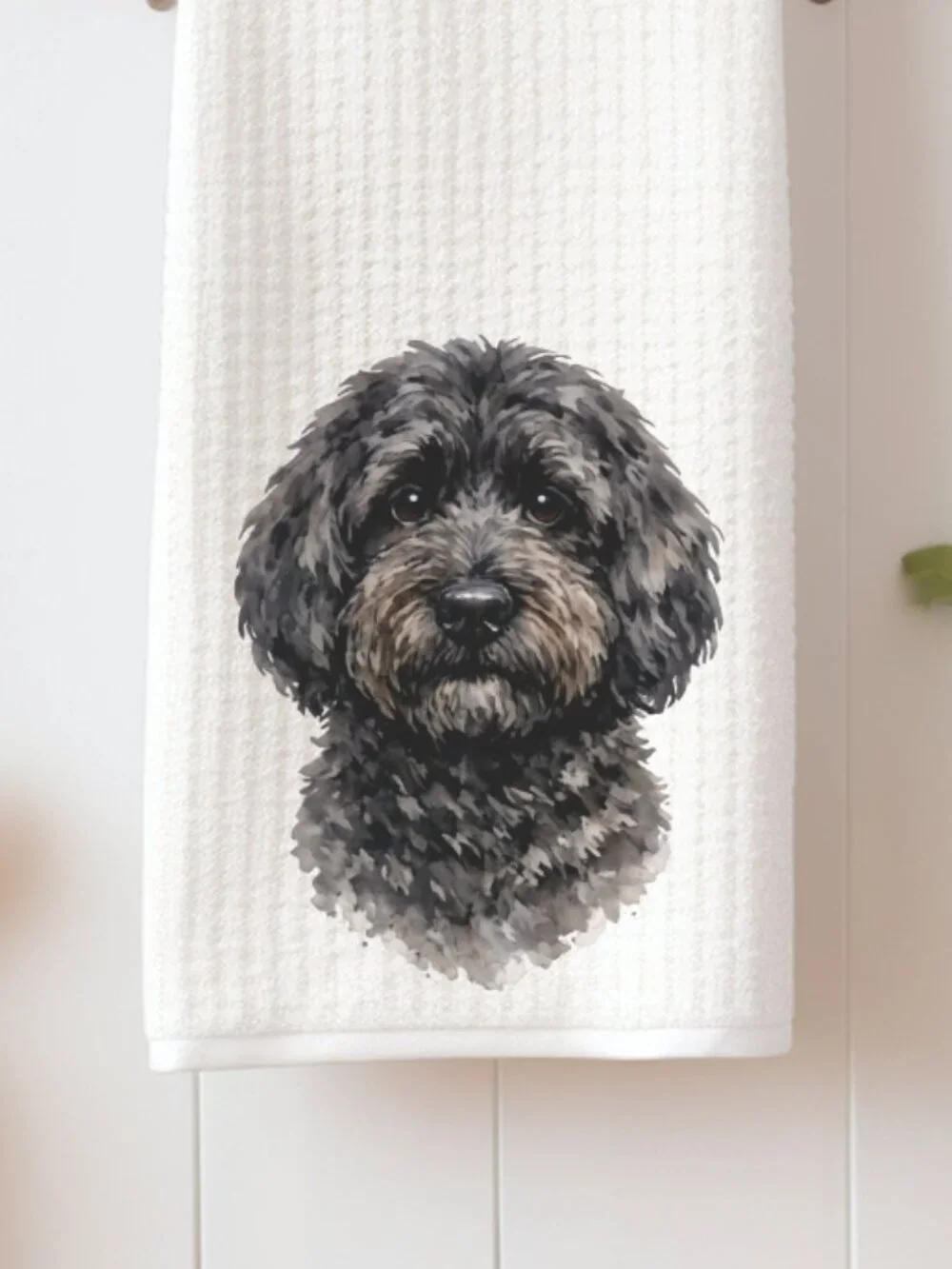 Grey Doodle Dog Waffle Weave Decorative Kitchen Tea Towel